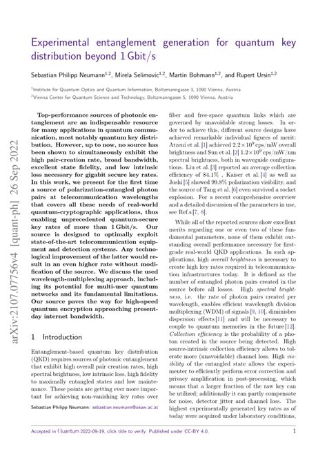 Pdf Experimental Entanglement Generation For Quantum Key Distribution