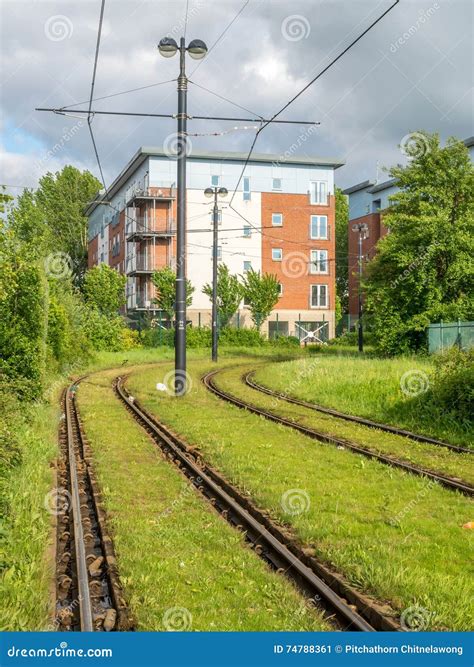 Tram track in Manchester stock image. Image of united - 74788361