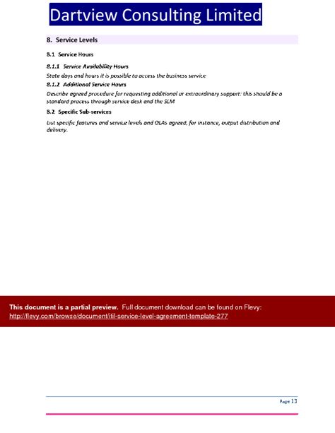 Word Template ITIL Service Level Agreement Template 27 Page Word