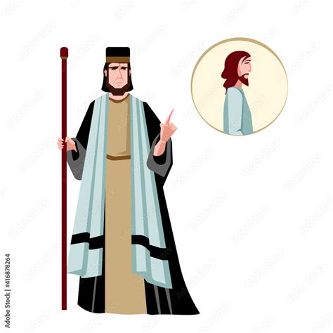 Stockvector Colorful Image Of A Pharisee Pointing His Finger At Jesus