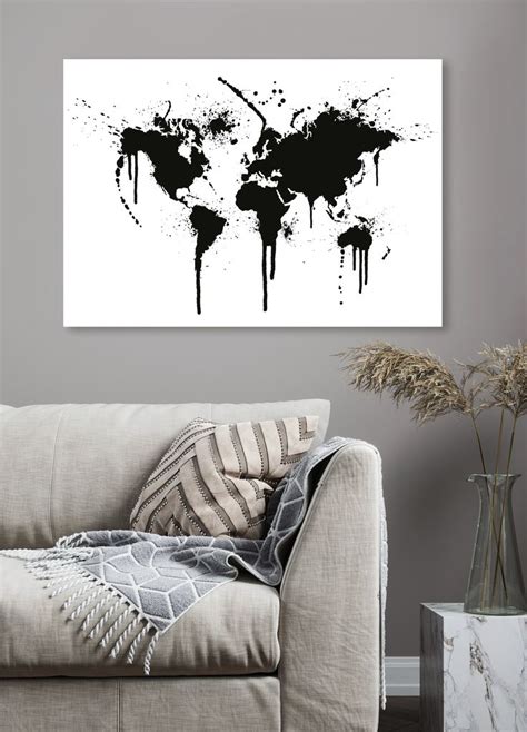 Canvastavla Black White World Map Canvasbutik Se