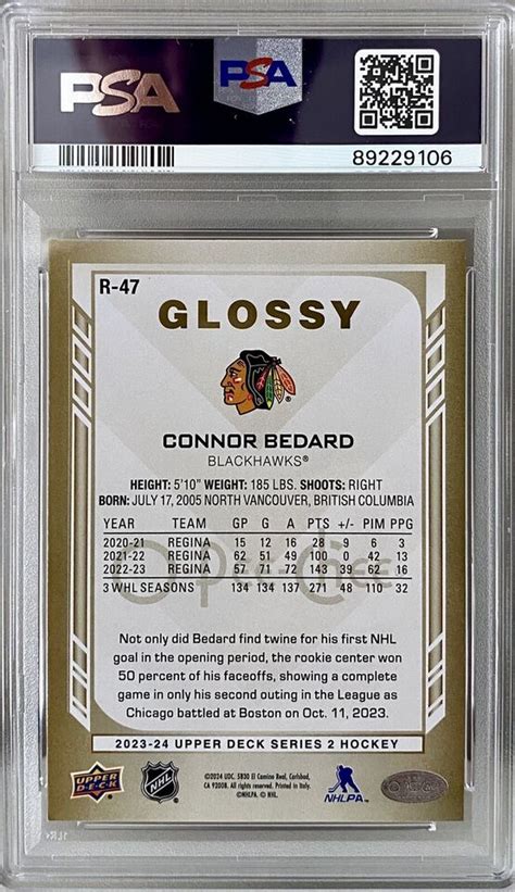 Upper Deck Connor Bedard O Pee Chee Opc Glossy Gold Rookie Rc Psa