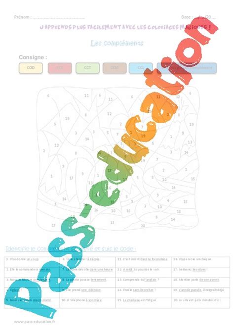 Coloriage Magique Compl Ment Du Verbe Cod Coi Cos Cm Pdf Imprimer