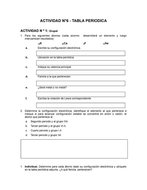 Practica Calificada N Tabla Periodica Actividad N Tabla