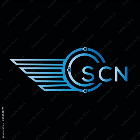 SCN letter logo. SCN blue vector image on black background. SCN ...