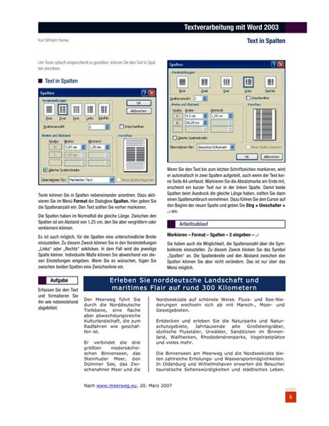 Textverarbeitung Mit Word 2003 Text In Spalten Westermann