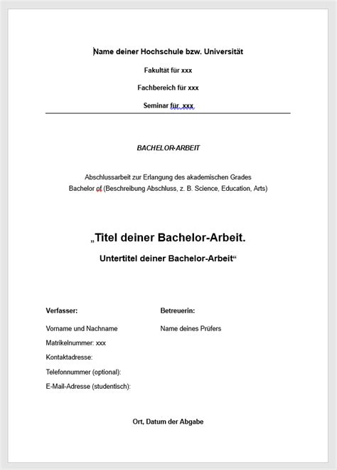 So Erstellst Du Das Bachelorarbeit Deckblatt Vorlagen