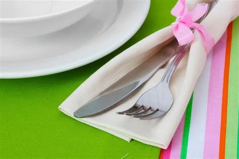 Premium Photo Table Setting With Fork Knife Plates And Napkin