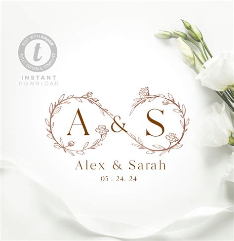 Floral Infinity Wedding Logo Template Editable Wedding Logo Template