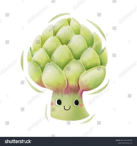 Watercolor Cute Artichoke Cartoon Character Vector Stock Vector