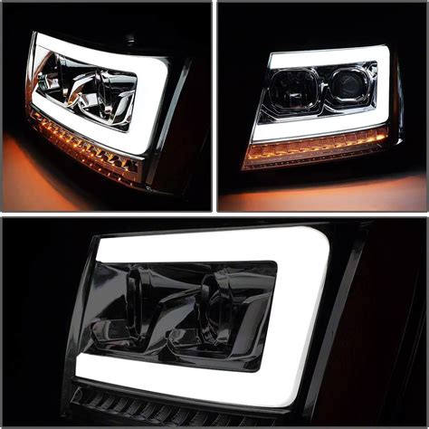 Tahoe LED DRL Projector Headlights With Amber Corners Chrome Housing