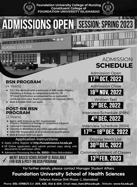 Foundation University College Of Nursing Admission Fall Result Pk