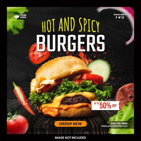 Premium Psd Hot And Spicy Burgers Foods Social Media Post Flyer Template