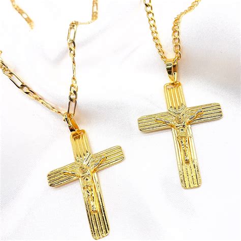 gold filled men cross necklace large cross pendant  gold filled
