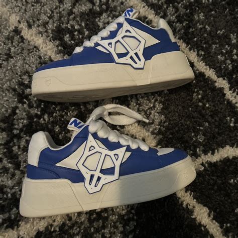 Naked Wolfe Men S Blue And White Trainers Depop