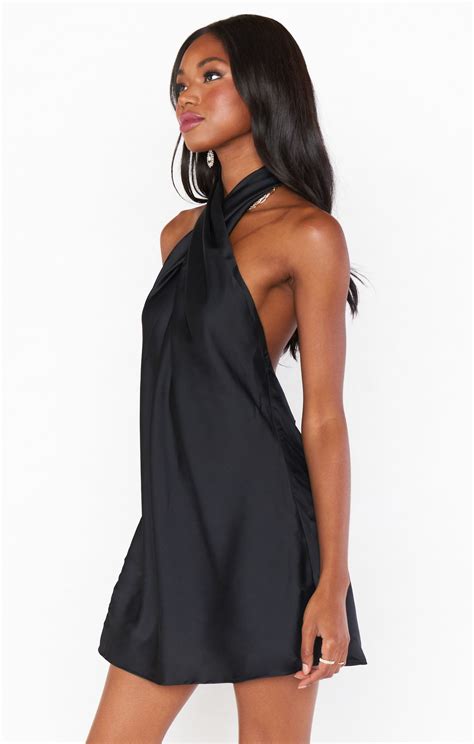 Jasmine Luxe Satin Halter Mini Dress Black Medium Black Mr1 4880