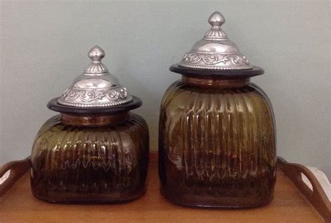 Amber Glass Canister Set Glass Storage Jars With Tops Midcentury Gold Glass Jar Set Kitchen