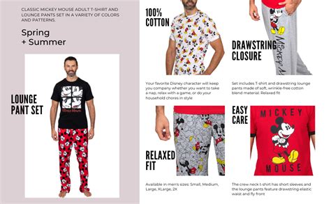 Disney Classic Mens Mickey Pajama Tee And Lounge Pant Set At Amazon Mens Clothing Store