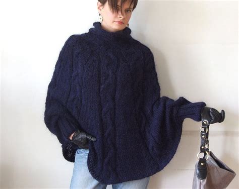 Hand Knitted Poncho Braided Cape Sweater Fall Cabled Poncho Avant