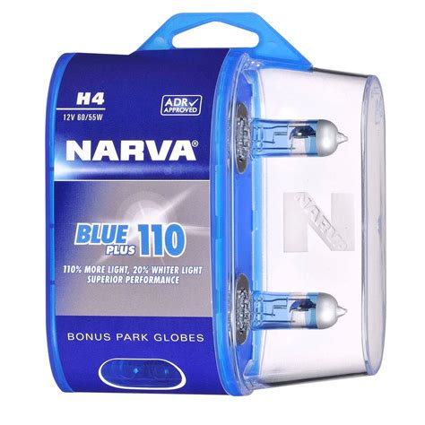 Narva H4 12V 60/55W Blue Plus 110 Halogen Headlight Globes (Bl2 ...