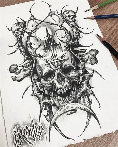 Pin on тату эскизы Dark art tattoo Skulls drawing Tattoo design