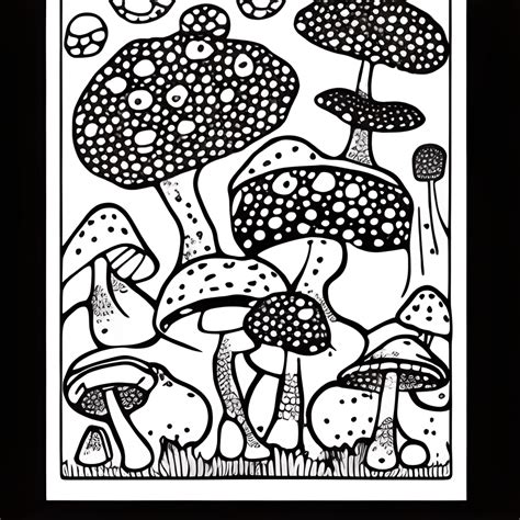 Funky Mushrooms Coloring Page · Creative Fabrica