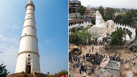 Nepal Earthquake Damage Dharahara Tower Destroyed