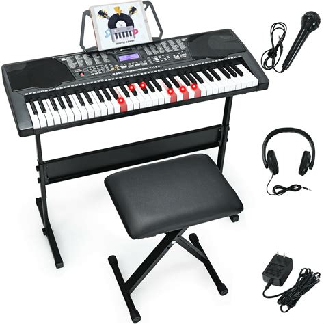 61-Key Electronic Keyboard Piano with Lighted Keys and Bench - Costway