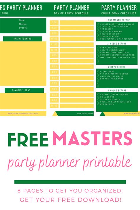 Masters Party Planner Printable Intentional Hospitality