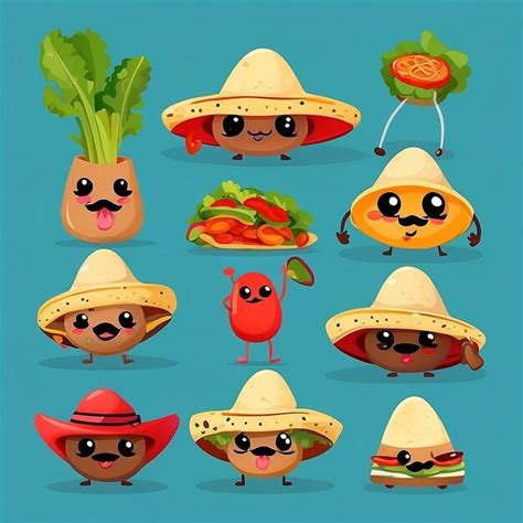 Premium Photo A Set Of Cute Taco Mascot Vector Icon Illustration