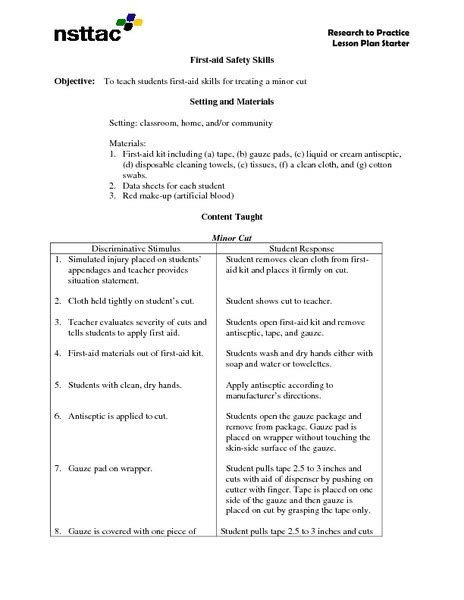 First Aid Safety Skills Lesson Plan For 3rd Higher Ed Lesson Planet