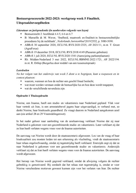 Bpr Week 5 Werkgroep Uitwerkingen Week 5 BPR Bestuursprocesrecht