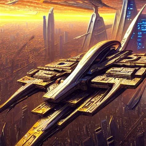 Cyberpunk Starship Soaring Over City Atmospheric Stable Diffusion