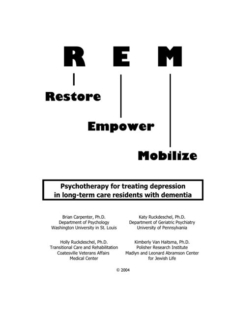 Rem Restore Empower Mobilize Pdf Psychotherapy Major Depressive