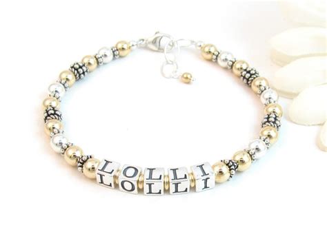 Gold And Sterling Silver Beaded Name Bracelet Mothers Etsy