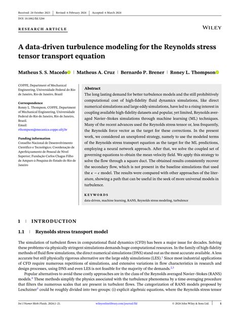 Pdf A Data Driven Turbulence Modeling For The Reynolds Stress Tensor