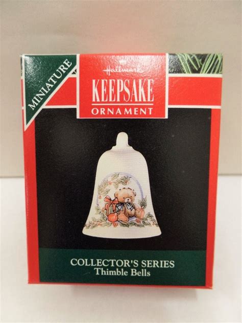 Hallmark Thimble Bells Miniature Fine Porcelain Christmas Ornament 1992 Nos Feather Tree 3rd In