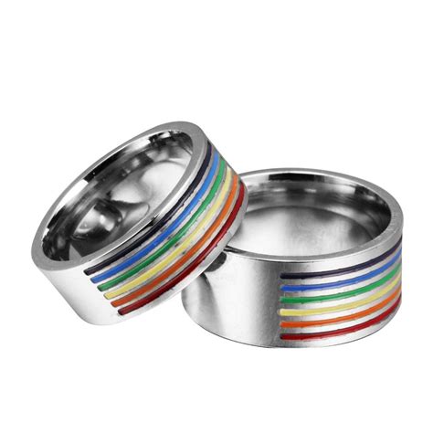 Classic Wide Ring Stainless Steel Unisex Rainbow Gay Ring For Men And