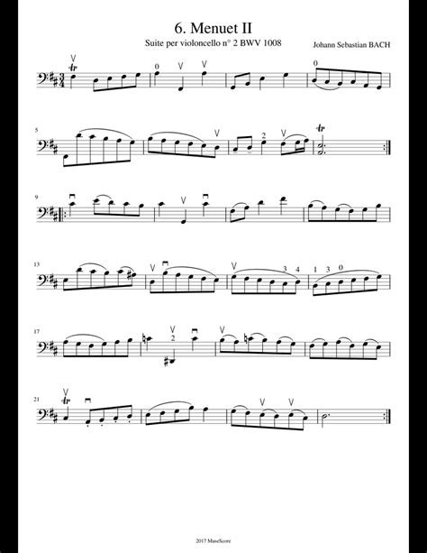 J S Bach Cello Suite N° 2 Bwv 1008 6 Menuet 2 Sheet Music For Cello Download Free In Pdf