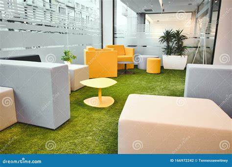 Office Space Interior With Simple Modern Furniture Stock Photo Image