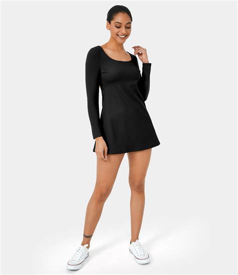 Women S Cloudful U Neck Long Sleeve Backless Cut Out Mini Dance Dress