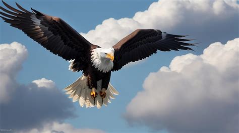 Guila Calva Volando En El Cielo Con Las Alas Abiertas El Fondo Es Clou