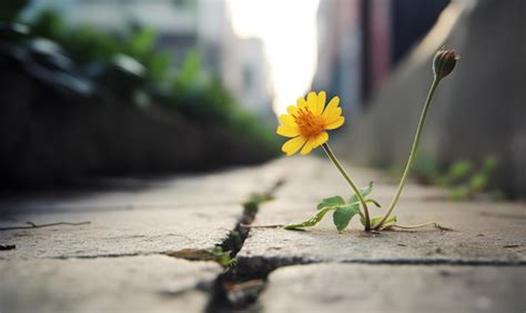 Una Flor Crece En Una Grieta En Una Acera Foto Premium