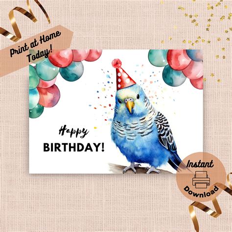 Printable Parakeet Birthday Card Instant Download Print At Home Card