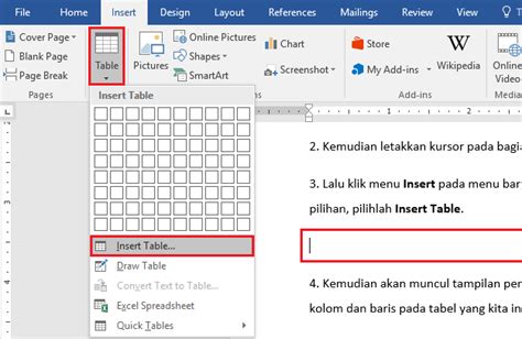 Membuat Tabel Microsoft Word Menambah Menghapus Baris Kolom