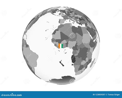 Ivory Coast With Flag On Globe Isolated Stock Illustration