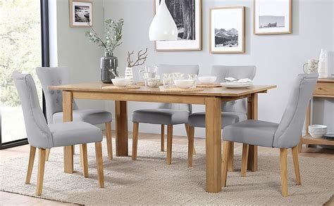 Bali Extending Dining Table And 4 Bewley Chairs Natural Oak Finished Solid Hardwood Light Grey