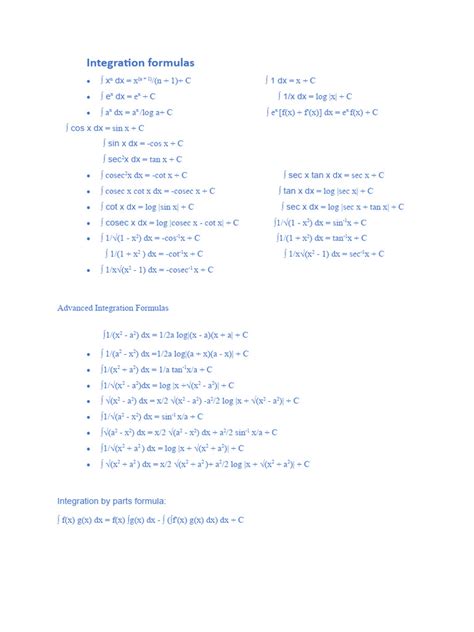 Integration formulas | PDF