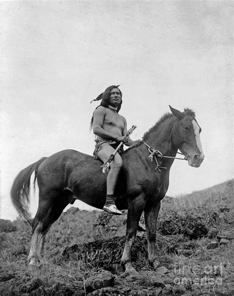 Native American Indian Apache Tribe Warrior On Horse Historical Vintage