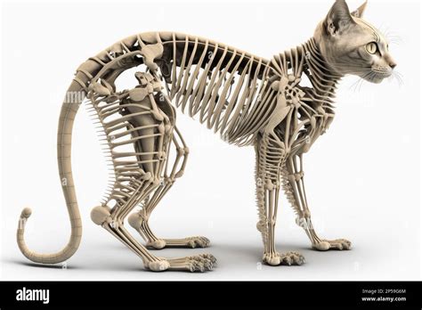 Realistic Render Of Cat Skeleton With Real Cat Head Isolated On White